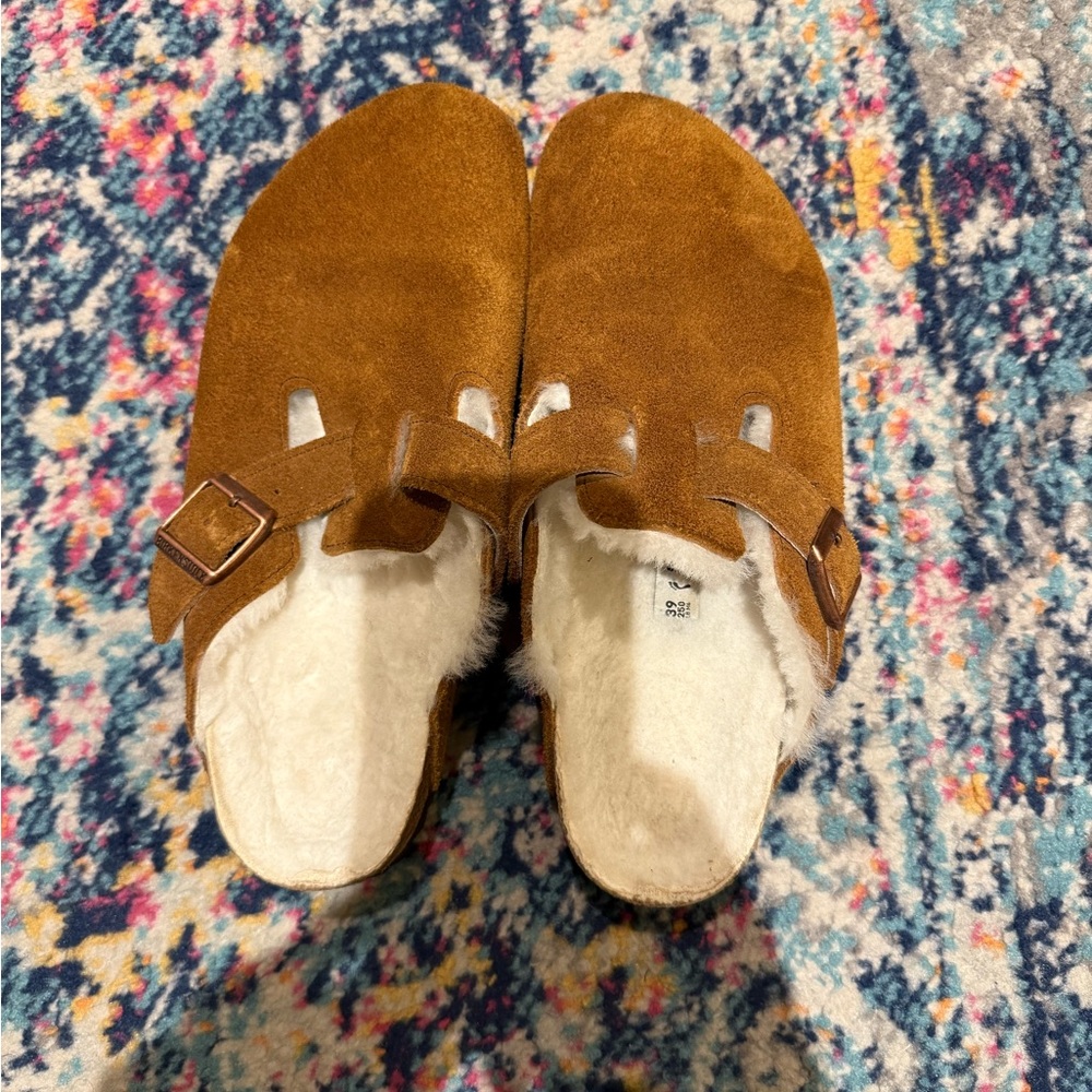 Shearling lined Birkenstock Boston clogs - chestnut Suede size 39